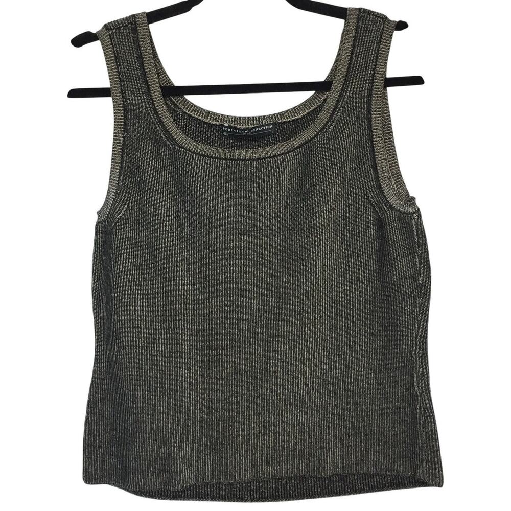Peruvian Connection Pima Cotton Knit Tank Top Large Scoop Neck Stretch